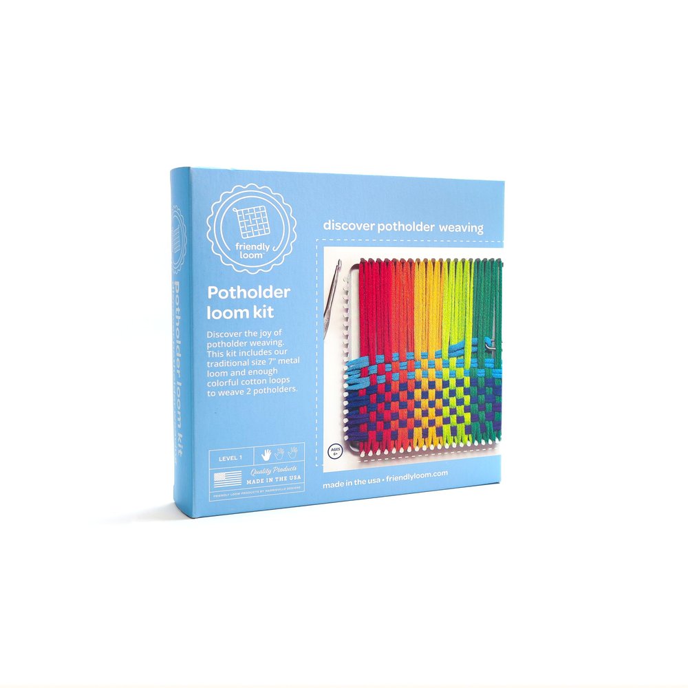Friendly Loom 7 Traditional Potholder Weaving Kit | Sturdy Metal Loom and Quality Cotton Weaving Loops in Rainbow Colors | Complete Kit to Weave 2 Functional Potholders | Made in the USA