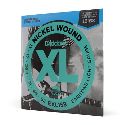 D'Addario Electric Guitar Strings, XL Nickel, EXL158, Light Baritone Gauge 13-62, 6-String Set, Pack of 1