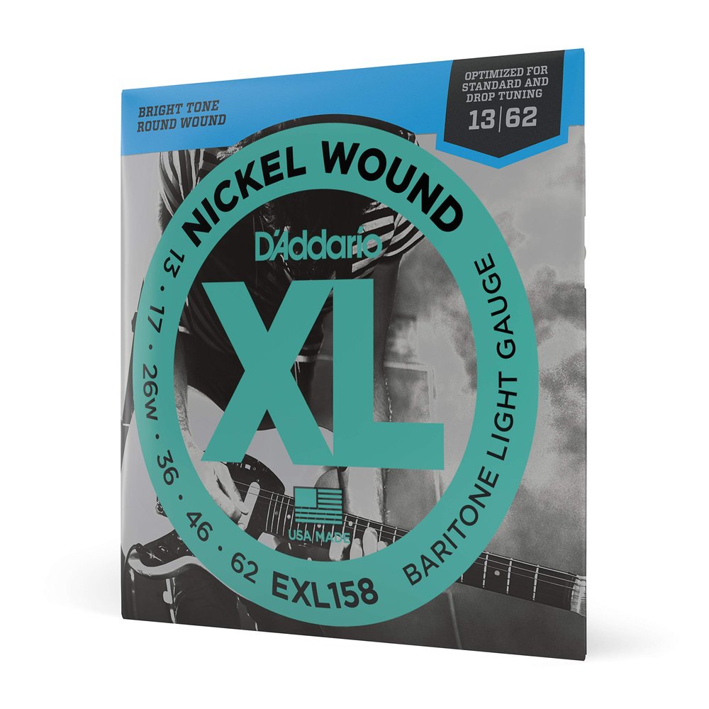 D'Addario Electric Guitar Strings, XL Nickel, EXL158, Light Baritone Gauge 13-62, 6-String Set, Pack of 1