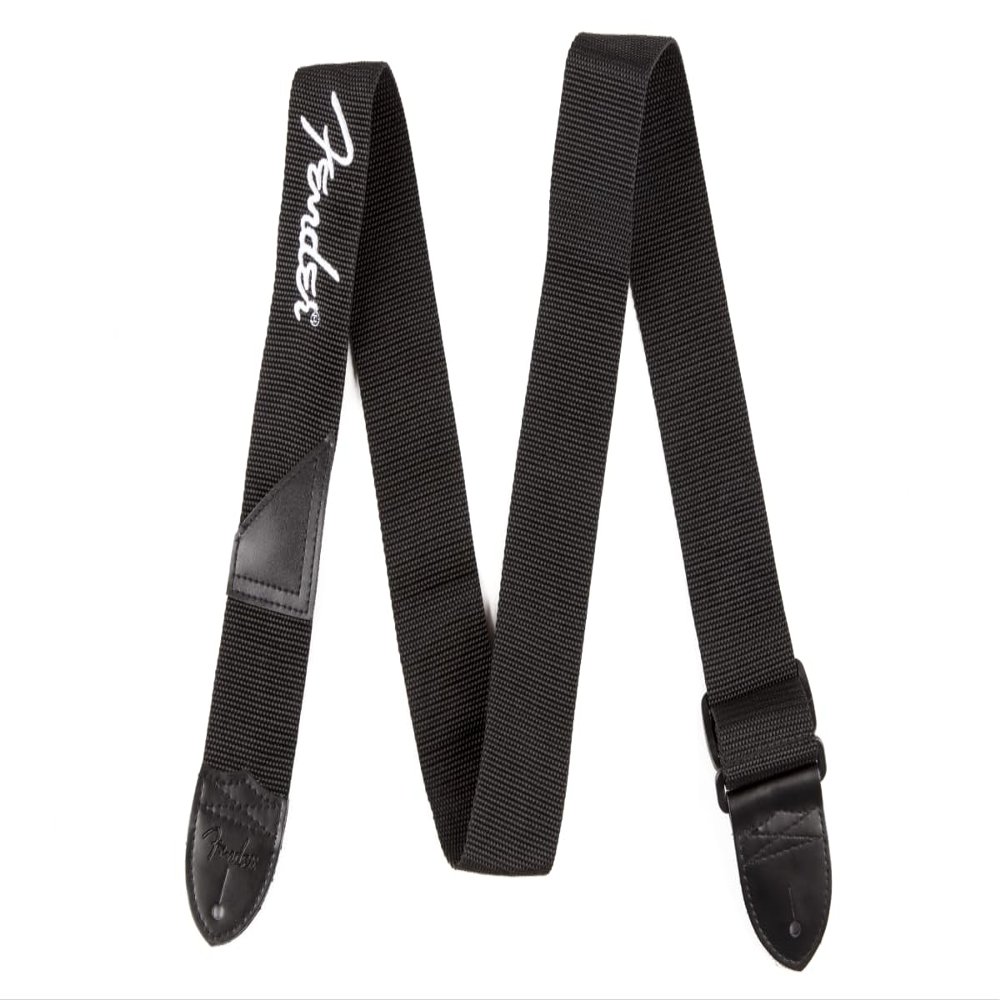 Fender Logo Guitar Strap, Guitar Accessories, 2in, Black with White Logo