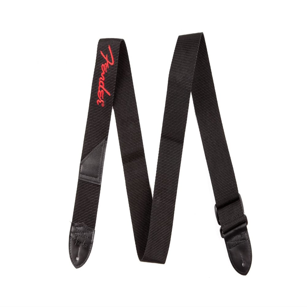 Fender Logo Guitar Strap, Guitar Accessories, 2in, Black with Red Logo