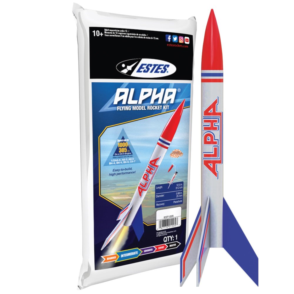 Estes 1225 Alpha Rocket-Building Kit, Intermediate Flying-Rocket-Model Kit for Ages 10+