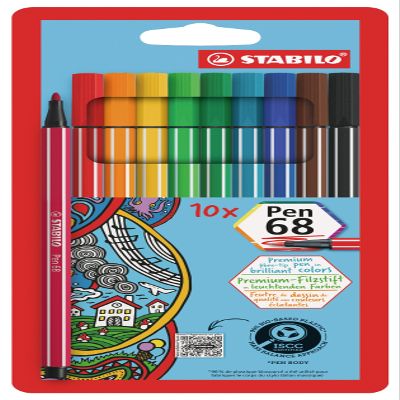 STABILO - Pen 68 - Premium Fibre-Tip Pen - Pack of 10 - Assorted colors