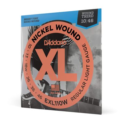 D'Addario Guitar Strings - XL Nickel Electric Guitar Strings - EXL110W - Perfect Intonation, Consistent Feel, Reliable Durability - For 6 String Guitars - 10-46 Regular Light Wound Third