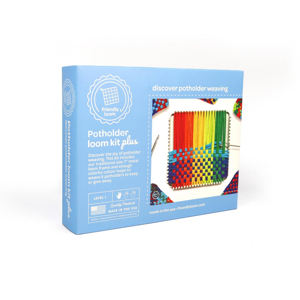 Friendly Loom 7 Traditional Potholder Loom Plus Weaving Kit | Sturdy Metal Loom and Quality Cotton Weaving Loops in Rainbow Colors | Complete Kit to Weave 6 Functional Potholders | Made in the USA