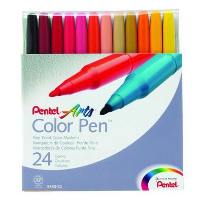 Pentel Color Marker Set, Fine Fiber Tip, Assorted Colors (Pack of 1, 24 Count Total)