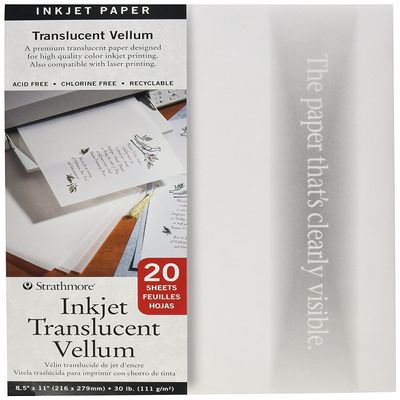 Strathmore Inkjet Translusent Vellum, 30 lb. Nautral Vellum, 8.5 X 11 inches, 20 Sheets (59-803)
