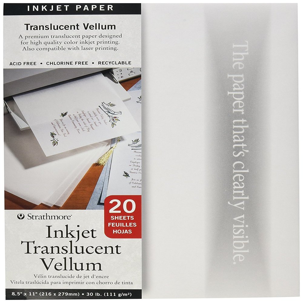 Strathmore Inkjet Translusent Vellum, 30 lb. Nautral Vellum, 8.5 X 11 inches, 20 Sheets (59-803)
