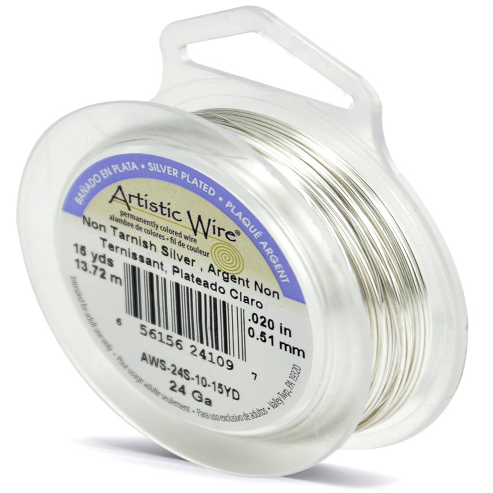 Artistic Wire, 24 Gauge Silver Plated Tarnish Resistant Colored Copper Craft Wire, Tarnish Resistant Silver, 15 yd