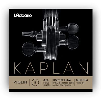 D'Addario Kaplan Violin String - KS311W 4/4M Non-Whistling Aluminum Wound Single E String, 4/4 Scale, Medium Tension