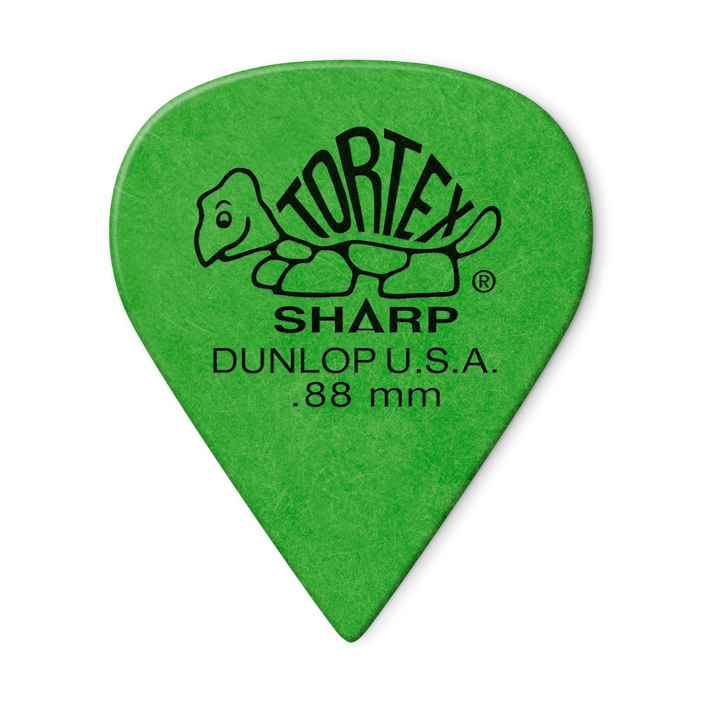 Dunlop 412P.88 Tortex Sharp, Green, .88mm, 12/Player's Pack