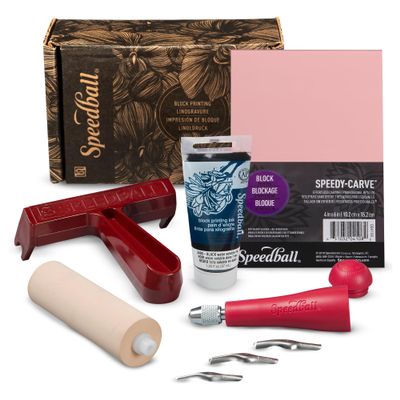 Speedball 3471 Super Value Block Printing Starter Kit Includes Ink, Brayer, Lino Handle and Cutters, Speedy-Carve