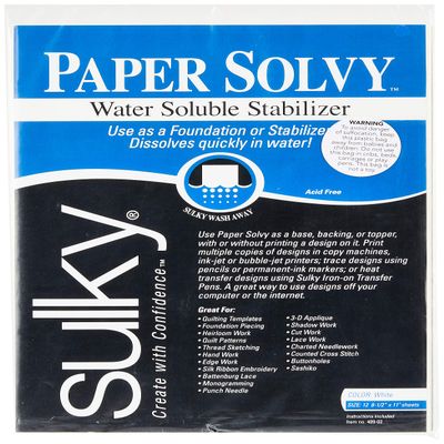 Sulky 409-02 Paper Solvy Water Soluble Fabric Stabilizer, 8-1/2 by 11-Inch, 12 Per Package