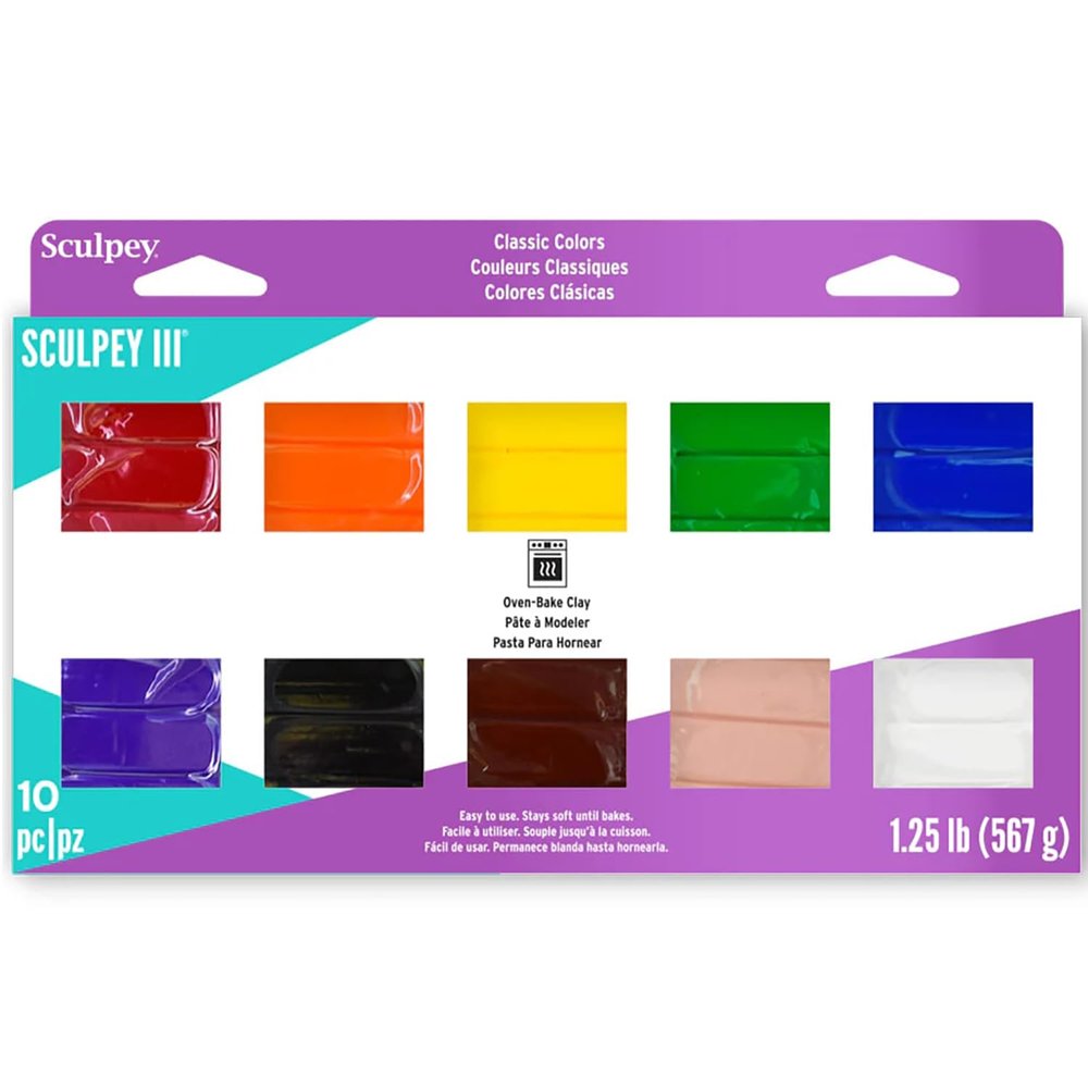 Sculpey III: Polymer Clay: Classics - (10) 1oz Packs - Oven Bake Clay, 10 Colors, Non-Toxic, Sculpting, Create Jewelry & Crafts Projects, Art Supplies