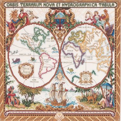 DESIGN WORKS Janlynn/Platinum Collection Counted Cross Stitch 18"X15", Olde World Map (14 Count), White