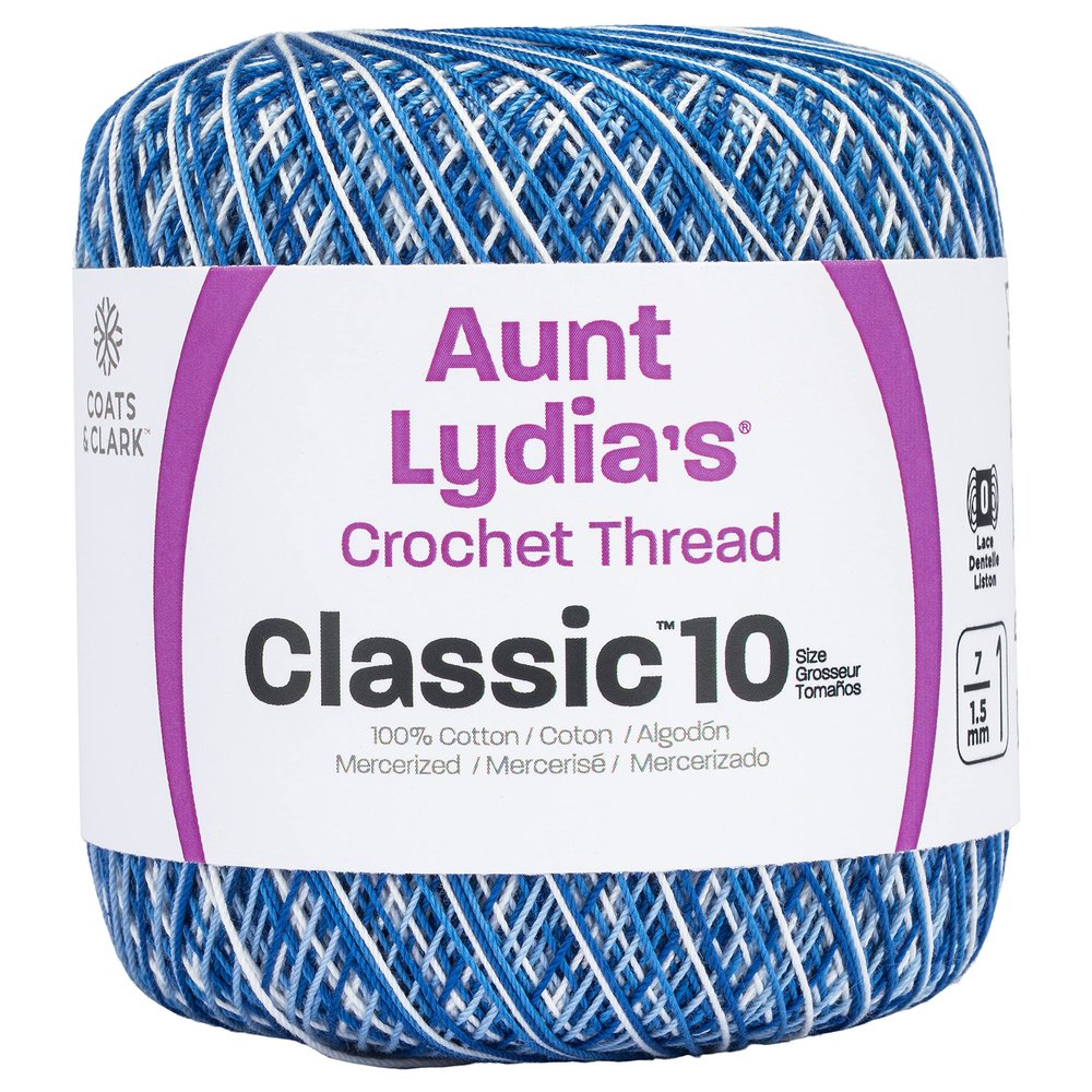 Coats Crochet Aunt Lydia's Crochet, Cotton Classic Size 10, Shades of Blue