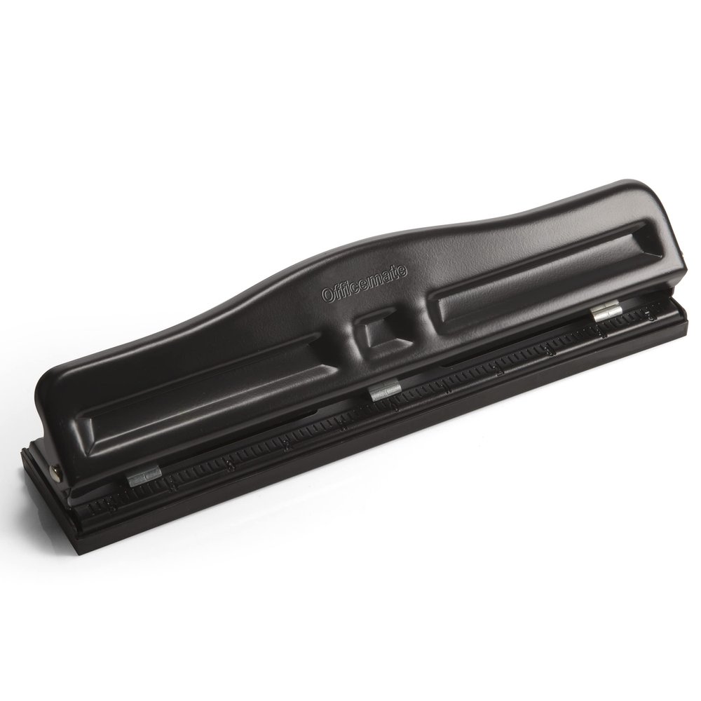 Officemate Adjustable Three Hole Punch, 11 Sheet Capacity, Black (90095)