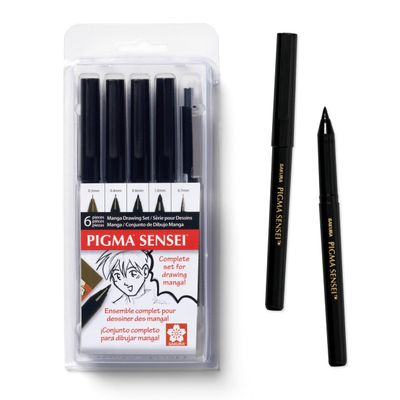 SAKURA 50200 Pigma Sensei Manga 6-Piece Drawing Kit, Black