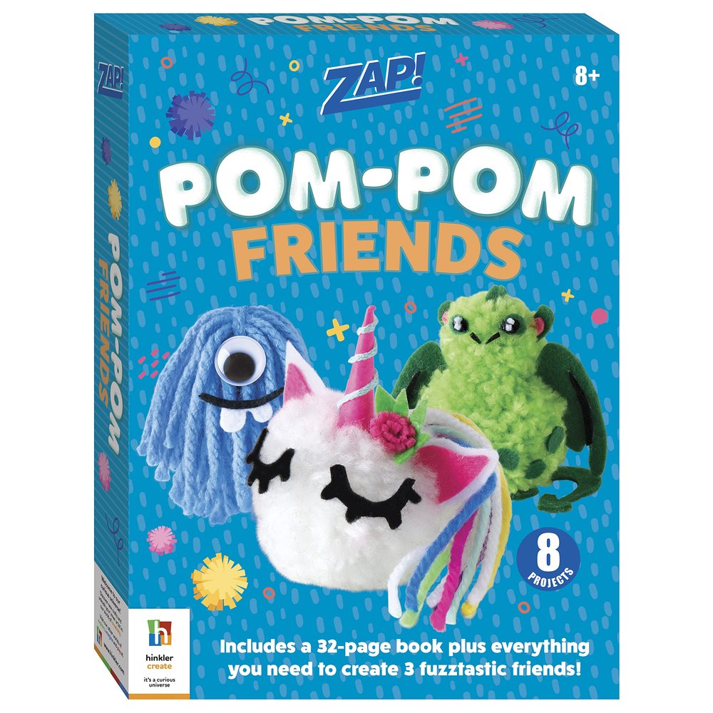 Hinkler Zap! Pop-Pom Friends Kit (8-12 Years) (Contains 32-Page Book Plus Materials to Make 3 Projects) (Arts and Crafts)