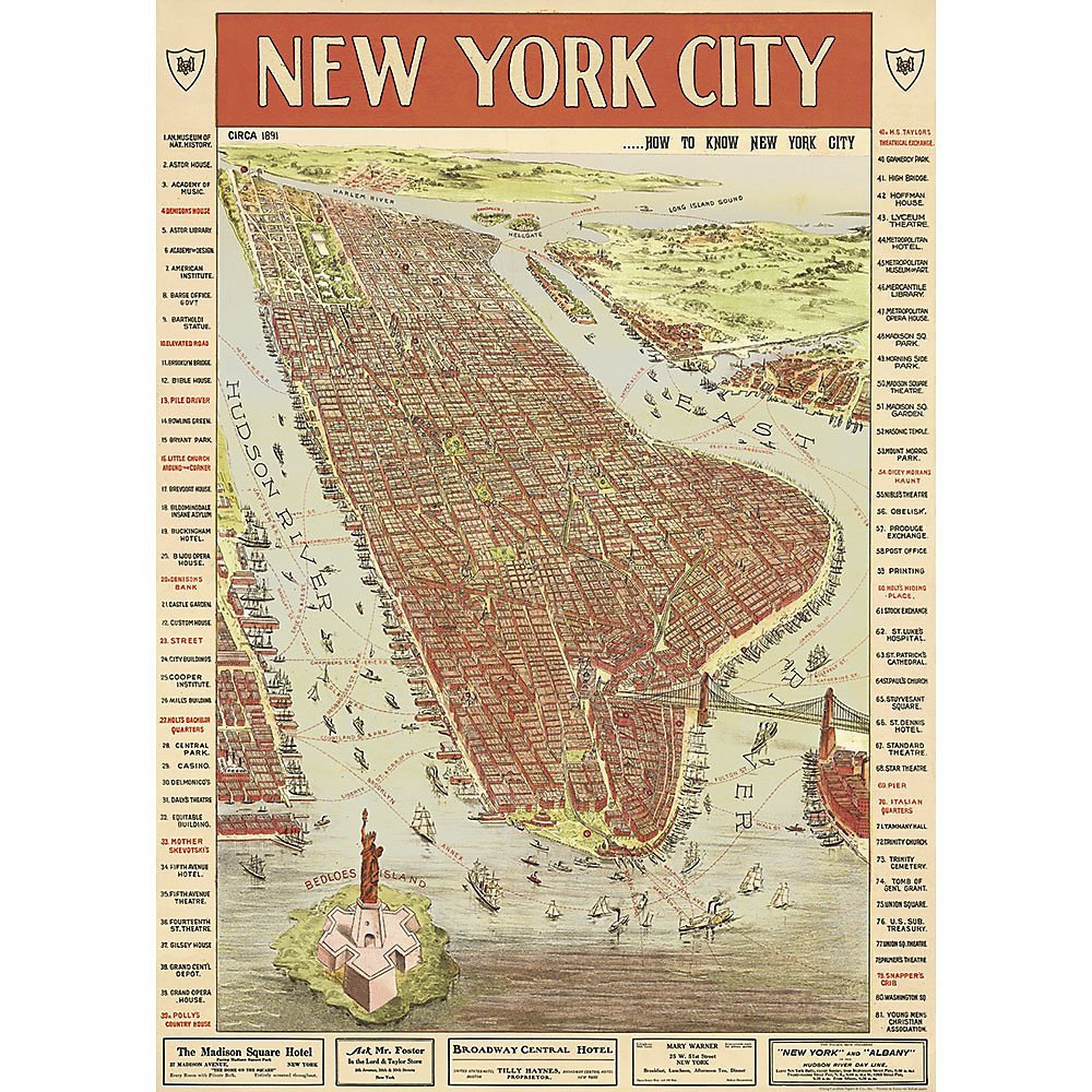 Cavallini & Co. New York City Map Poster, Archival Paper, Matte 20" x 28"
