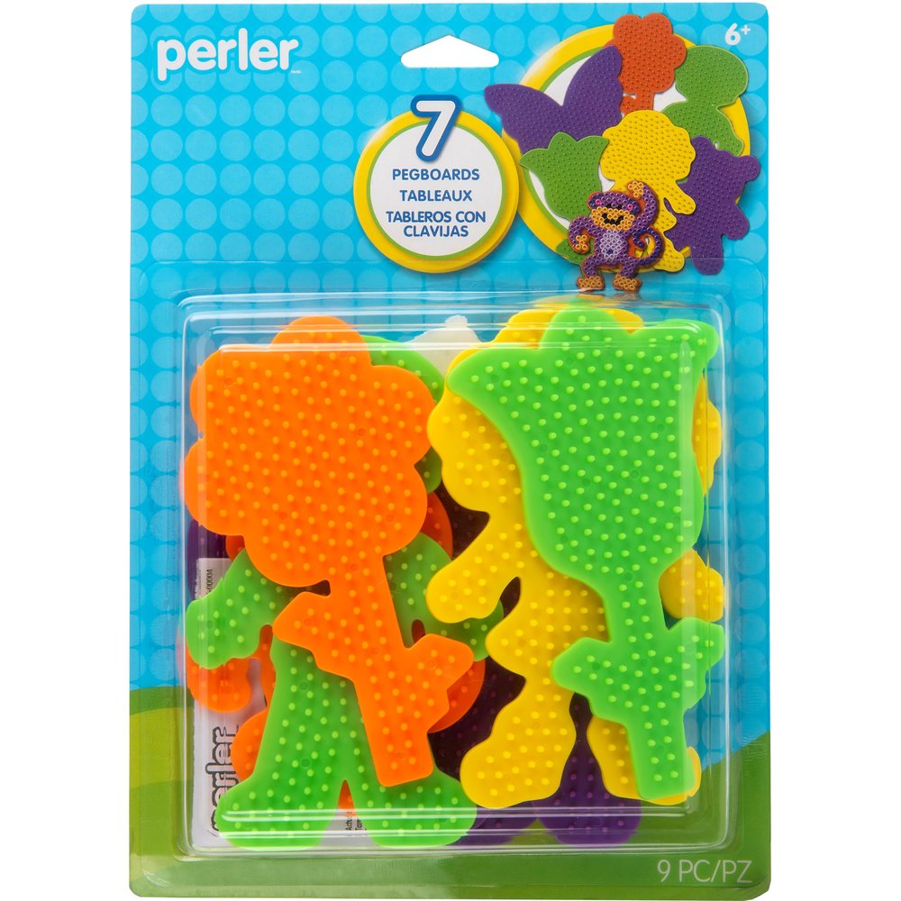 Perler 22645 Fuse Bead Pegboards 7-Pack-Boy/Girl/Bear/Monkey/Butterfly/2 Flowers
