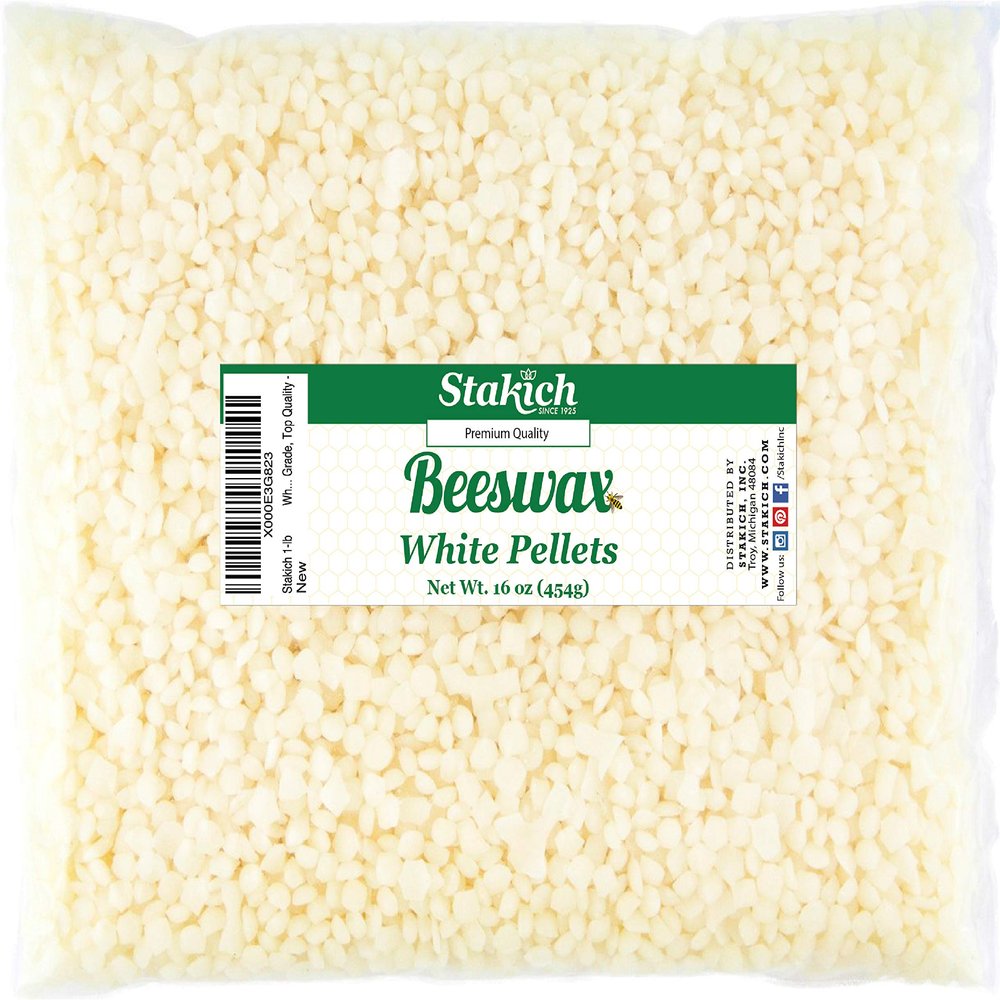 Stakich Pure White Beeswax Pellets, All Natural, Cosmetic Grade, Premium Quality (1 Pound)