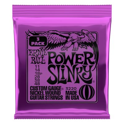 Ernie Ball Power Slinky Nickel Wound Electric Guitar Strings 3-pack, 11-48 Gauge (P03220)