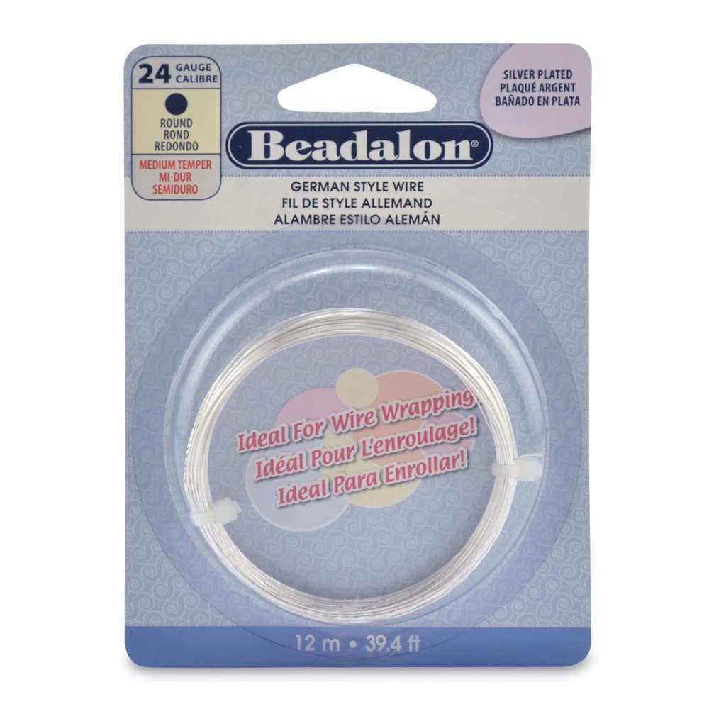 Beadalon German Style Wrapping Wire, Round, Silver Plated, 24 Gauge, 12 m / 39.4 ft