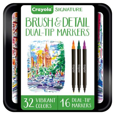 Crayola Brush & Detail Dual Tip Marker Set, 16 Markers, 32 Colors, Adult Coloring Markers, Gifts for Teens & Adults