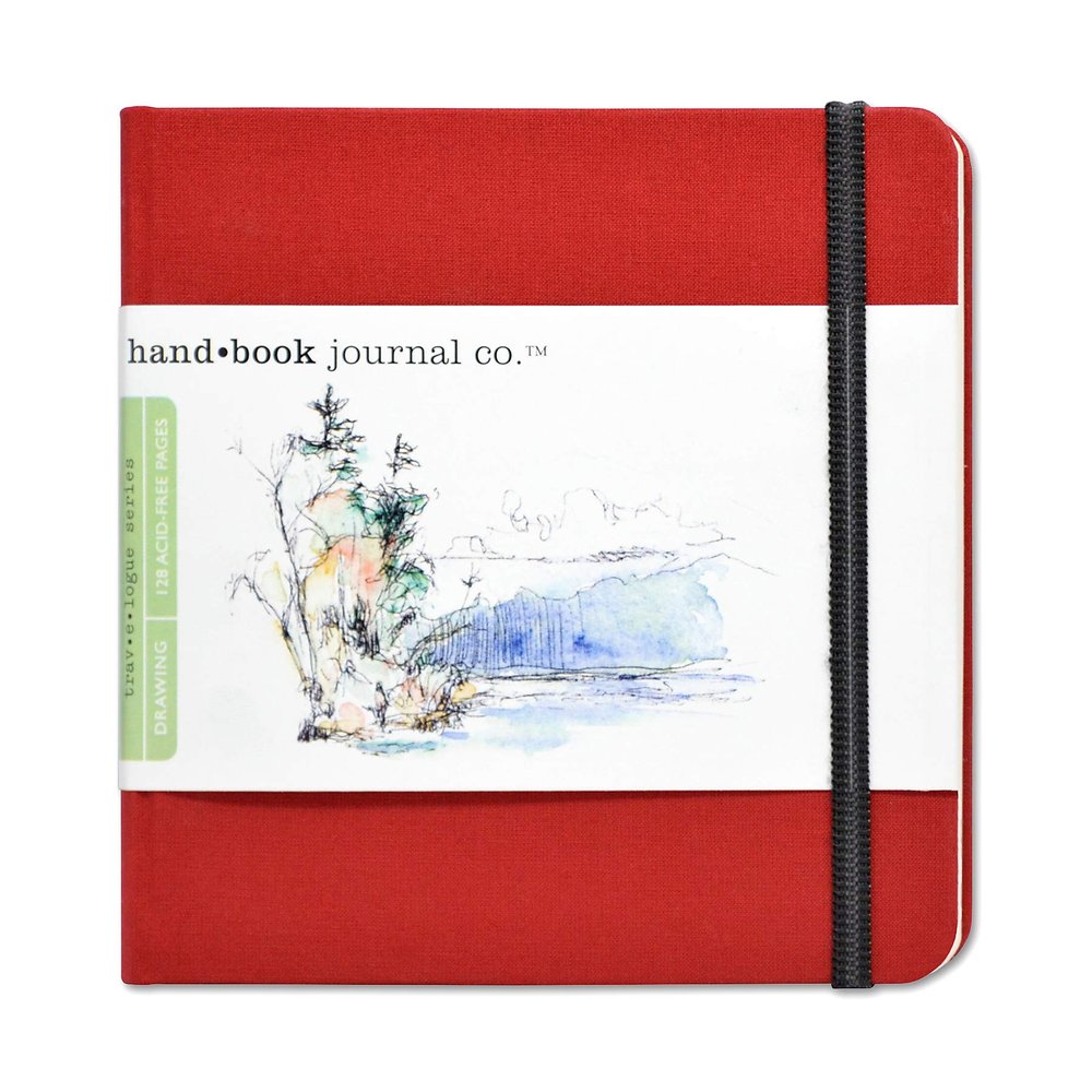 Travelogue Square Drawing Book, 5.5" x 5.5" Artist Journal - 128 Sheets Buff Paper, Vermilion Red Cover