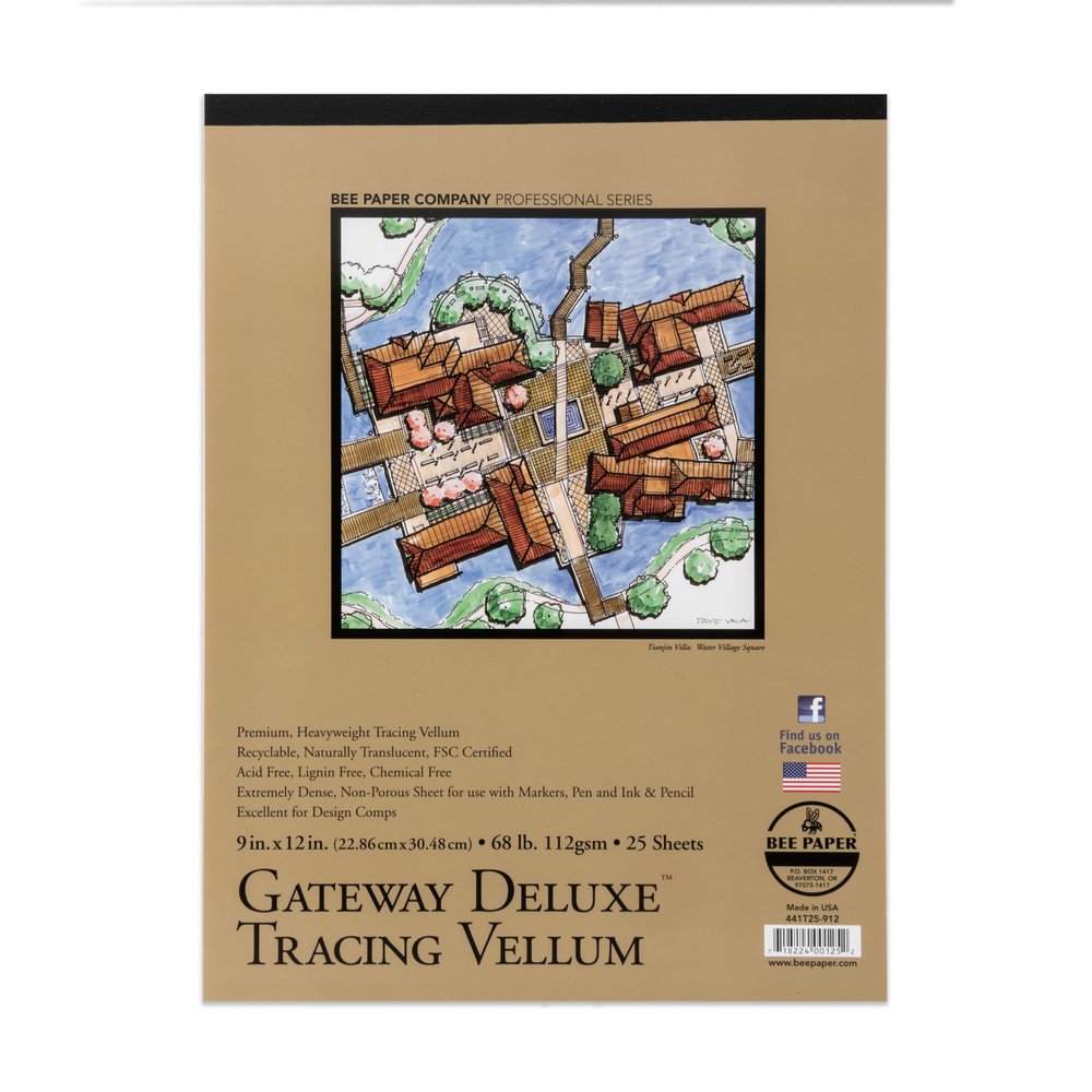 Bee Paper - 9"x 12" Gateway Deluxe Tracing Vellum Paper Pad, 25 Sheets