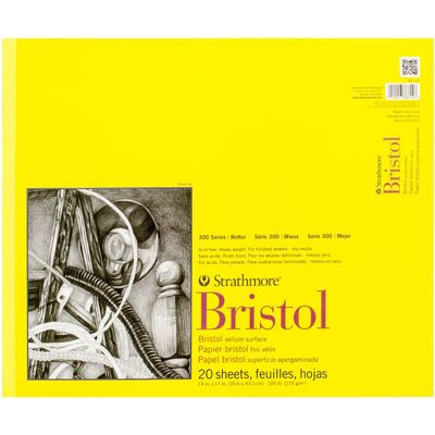 Strathmore 300 Series Tape Bound Bristol Pad, 100 lb. Vellum Surface, 14 X 17 inches, White, 20 Sheets (342-114)