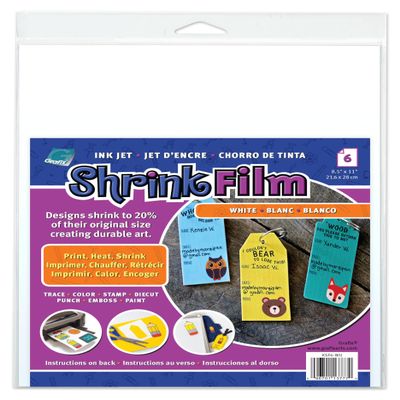 Grafix Ink-Jet Printable White Opaque Shrink Film - 8.5"x11" Print, Cut and Shrink It to Create Jewelry, Embellishments, Tags,Ornaments. Shrink Plastic is for Kids of All Ages,Pack of 6 Sheets