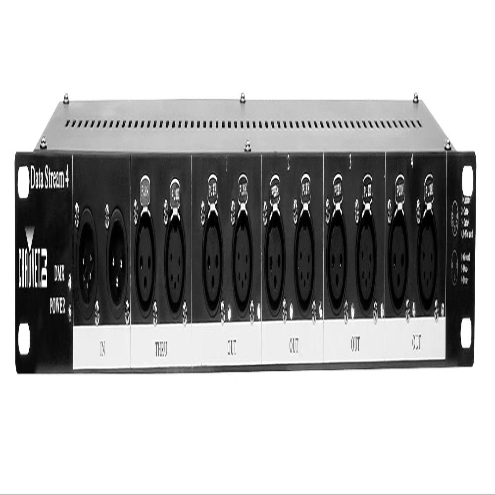 CHAUVET DJ Data Stream 4 Universal DMX-512 Optical Splitter, One Input to Four Isolated Outputs, 3 and 5-Pin DMX Connections, Thru Port Linking, 1U Rack Mount Design