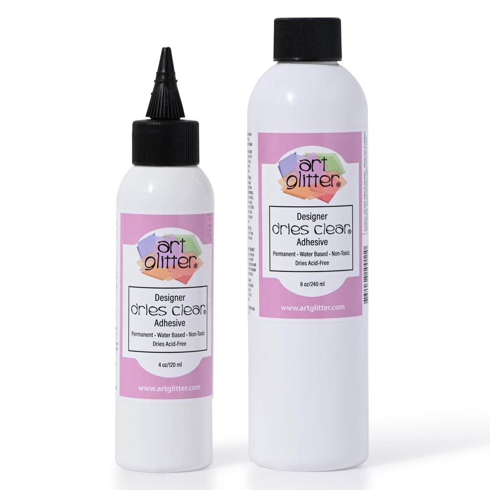 Art Institute Glitter Designer Dries Clear Glue Bundle, 8oz Refill & 4oz Bottle Professional Multi-Surface Adhesive Kit