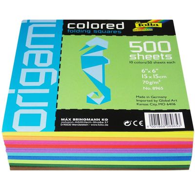 Global Art Folia 6-Inch by 6-Inch Origami Paper, 10 Colors, 500-Pack