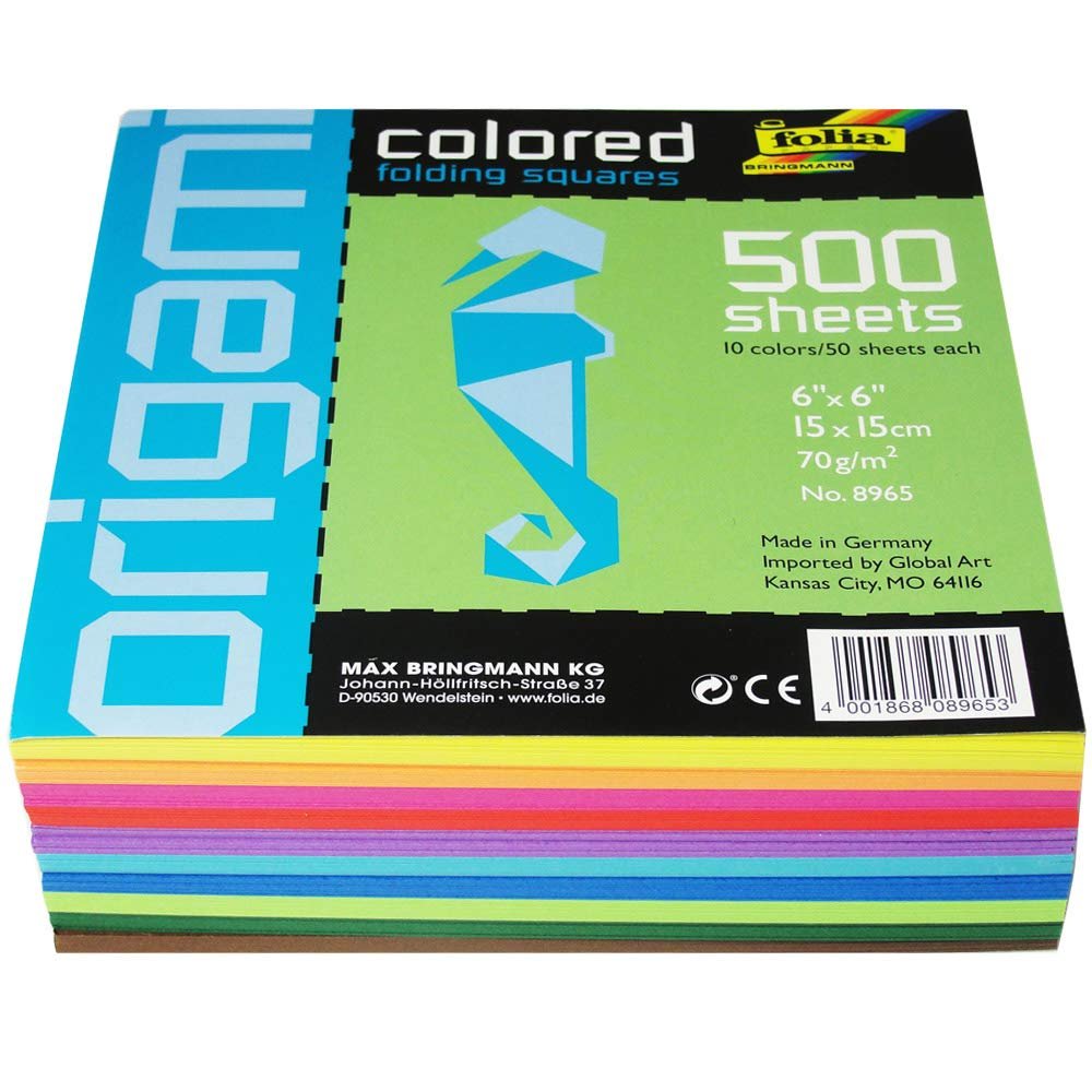 Global Art Folia 6-Inch by 6-Inch Origami Paper, 10 Colors, 500-Pack