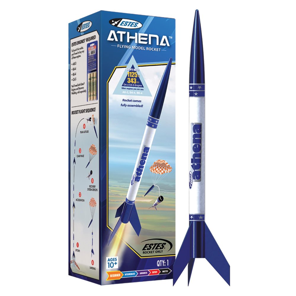 Estes 2452 Athena Rocket-Building Kit, Prebuilt Beginner Flying-Rocket Model Kit for Ages 10+, Blue