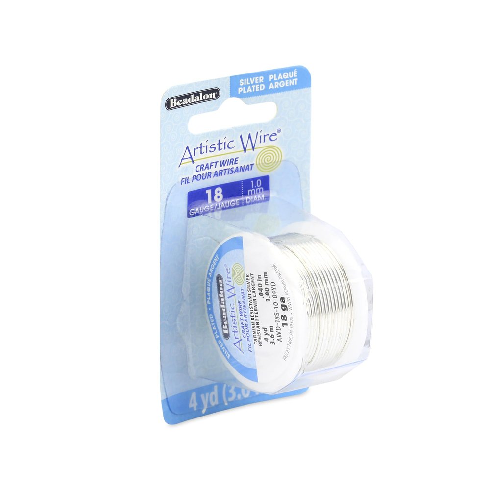 Artistic Wire, 18 Gauge Silver Plated Tarnish Resistant Colored Copper Craft Wire, Tarnish Resistant Silver, 4 yd