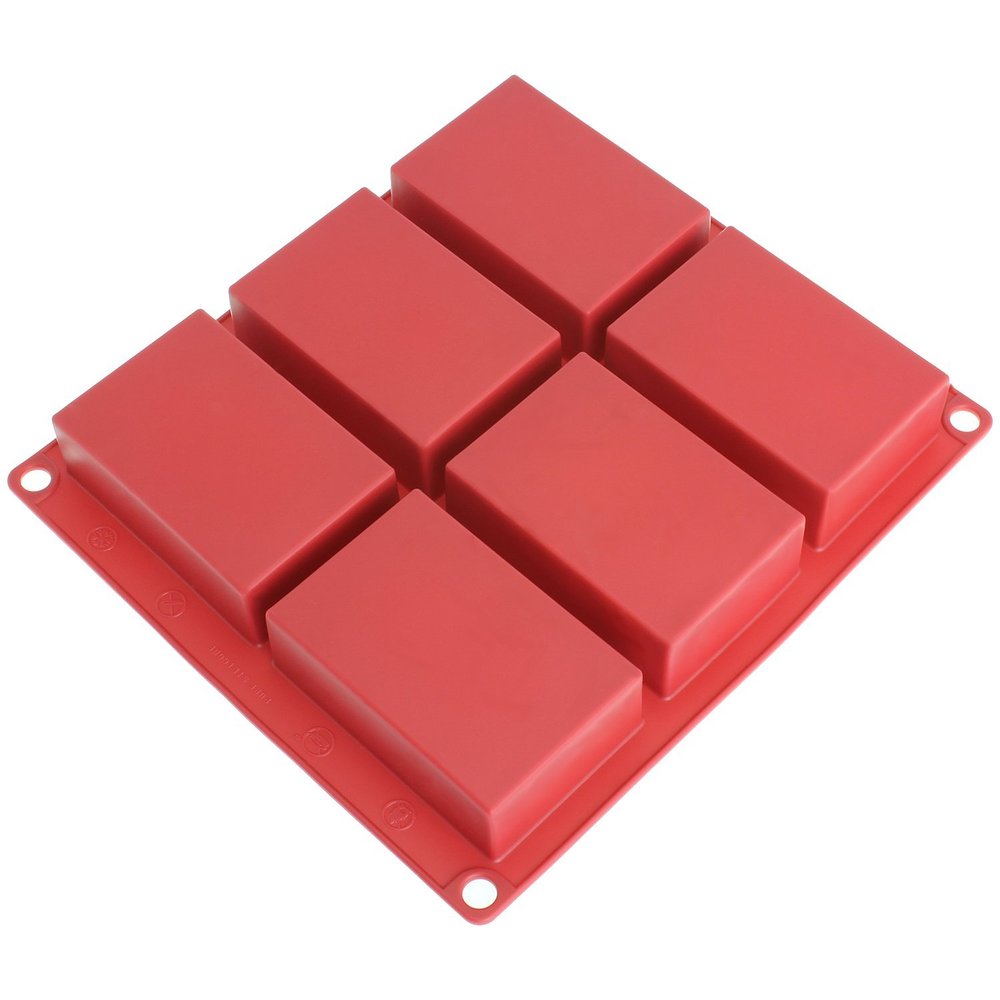 Freshware SP-100RD 6-Cavity Rectangle Premium Silicone Soap Bar and Resin Mold, Red