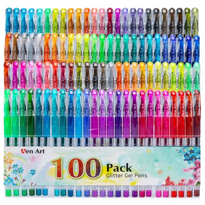 Aen Art Glitter Gel Pens, 100 Color Glitter Pen Set for Making Cards, 30% More Ink Neon Glitter Gel Marker for Adult Coloring Books, Journaling Crafting Doodling Drawing