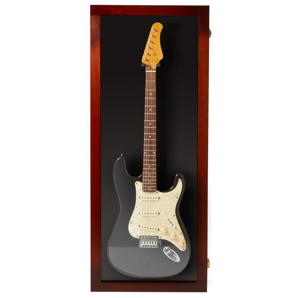 PENNZONI Electric Guitar Display Wall Mount - Hardwood Frame & Clear Acrylic Case - Cherry w/Black Felt