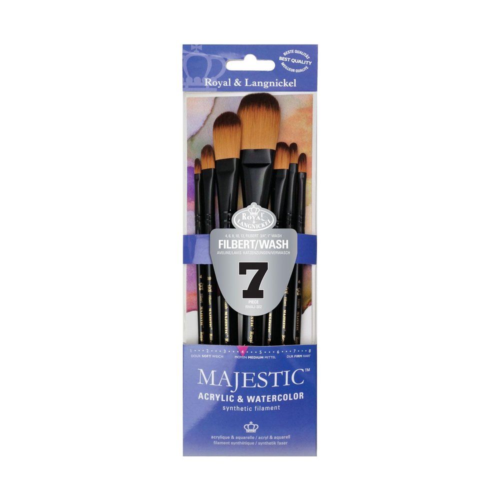 Royal & Langnickel Majestic Filbert and Oval Wash Artist Brush Set, 7-piece