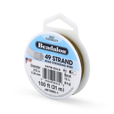 Beadalon 49 Strand Stainless Steel Bead Stringing Wire, .015 in / 0.38 mm, Satin Gold, 100 ft / 31 m