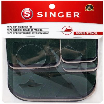 SINGER Iron-On Repair Kit, 16 Assorted Twill Repair Patches