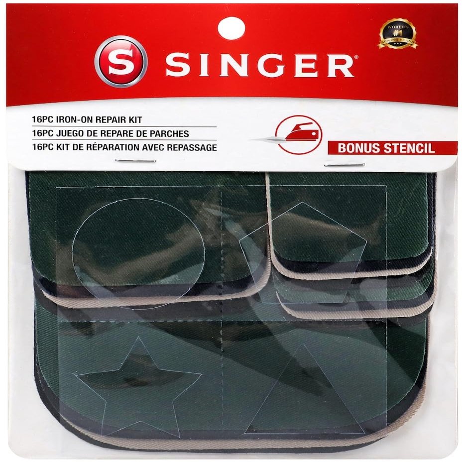 SINGER Iron-On Repair Kit, 16 Assorted Twill Repair Patches