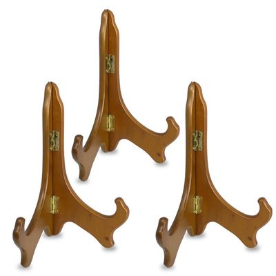 BANBERRY DESIGNS Walnut Wooden Easels - Premium Quality - Folding Display Stand - 7" H - Set of 3 - Ideal for Medium Sized Plates - Plaques - Books - Tiles