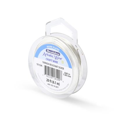 Artistic Wire, 18 Gauge Silver Plated Tarnish Resistant Colored Copper Craft Wire, Tarnish Resistant Silver, 20 ft