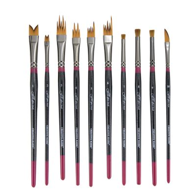 Creative Mark FX Effects Taklon Paint Brushes, Set of 10 - Watercolor, Acrylics & Oil Paint - Soft, Resilient Brush Styles: Multi-Liner, Ribbon, Angular, Dabber, Dagger - w/Resealable Vinyl Pouch