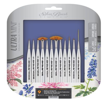 Silver Brush Limited Ultra Mini Miniature Detail Brush Set, Acrylic and Watercolor Brushes, Short-Handle Art Brushes, 12-Piece Set